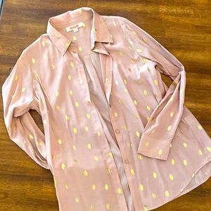 Mazik blush & gold polka dot button down - Small NWOT